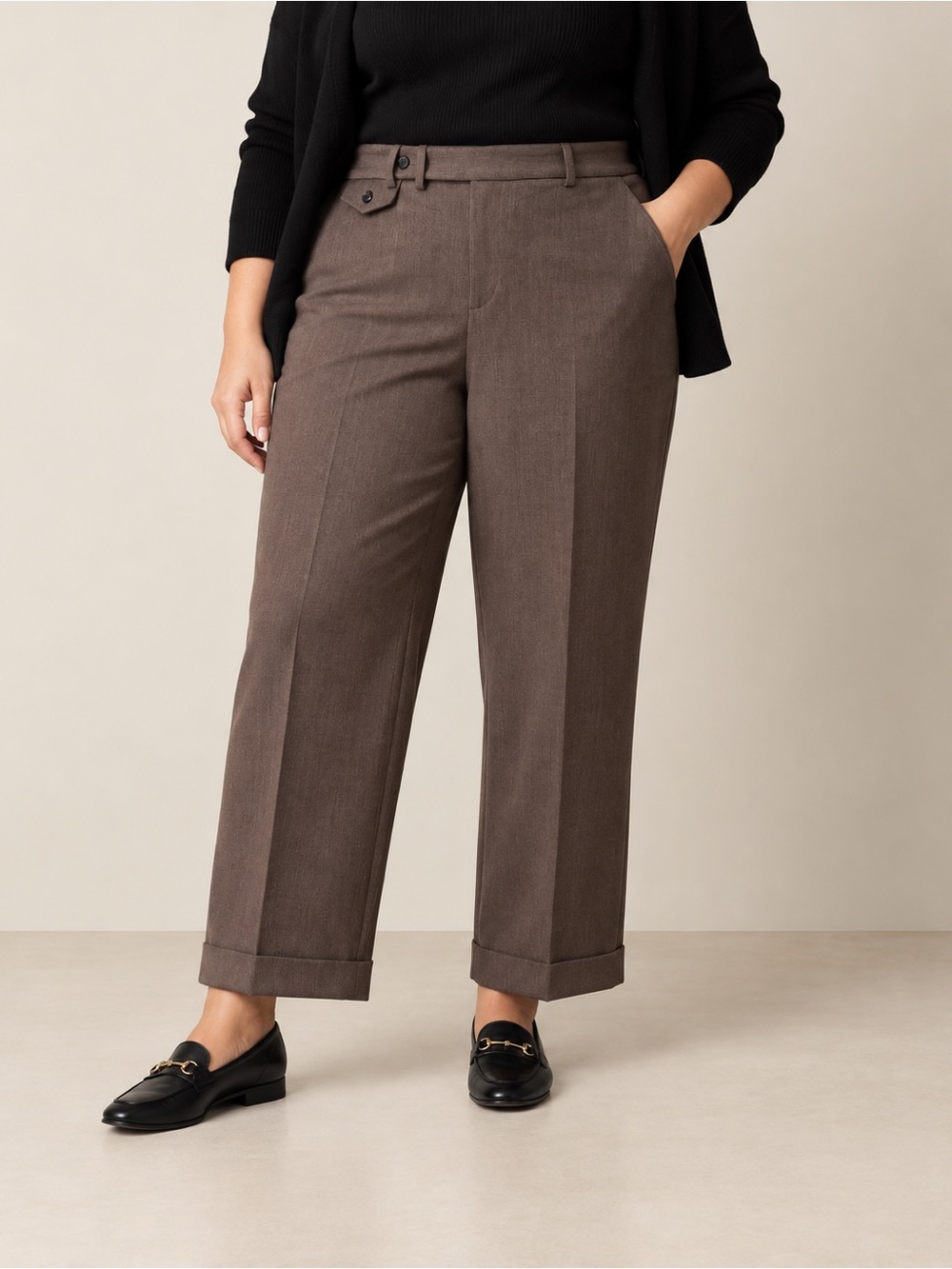 Lauren Ralph Lauren Petite 98% Wool Brown Cuffed Dress Pants 14P